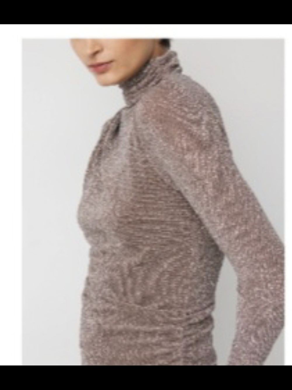 White House Black Market Shimmery Taupe Mock Neck Sweater